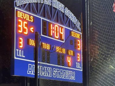 New Scoreboard Erected at Alumni Stadium